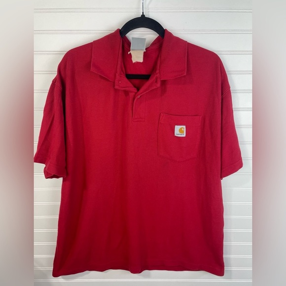 Carhartt Red Classic Collared Polo Short Sleeve Work Shirt Mens GUC - Picture 5 of 12